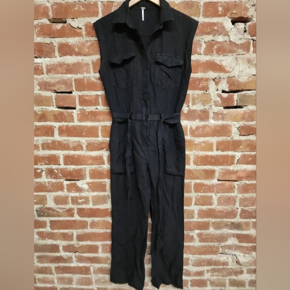 Young Fabulous & Broke YFB Womens XS Black Jumpsuit Linen Blend Sleeveless NWT